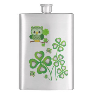 St. Patrick's Day Flask Owl