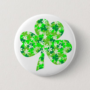 St Patrick's Day Floral Shamrock 2 Inch Round Button