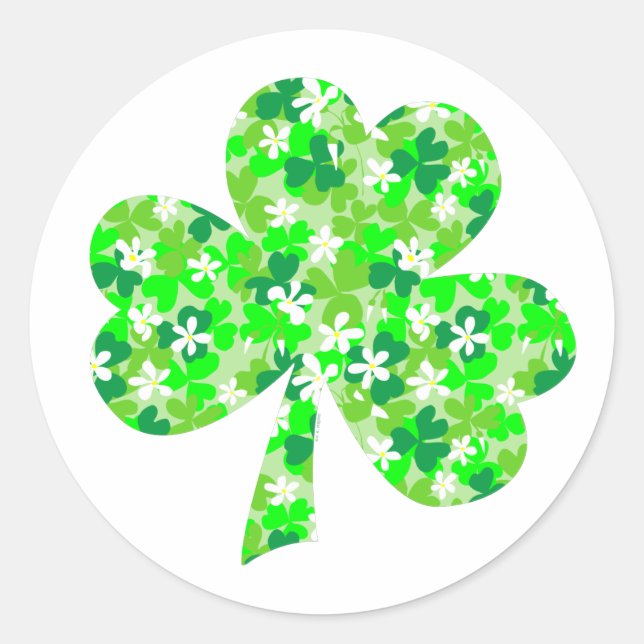 St Patrick's Day Floral Shamrock Classic Round Sticker (Front)