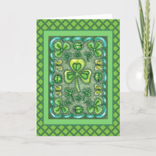 ST. PATRICK'S DAY FOLK ART SHAMROCKS N' LADYBUGS HOLIDAY CARD