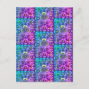 ST. PATRICK'S DAY FOLK ART SHAMROCKS N' LADYBUGS POSTCARD