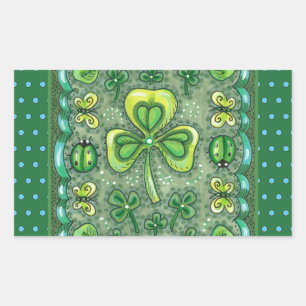 ST. PATRICK'S DAY FOLK ART SHAMROCKS N' LADYBUGS STICKER