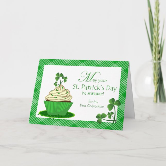 St. Patrick's Day for Godmother with Cupcake Card (Front)