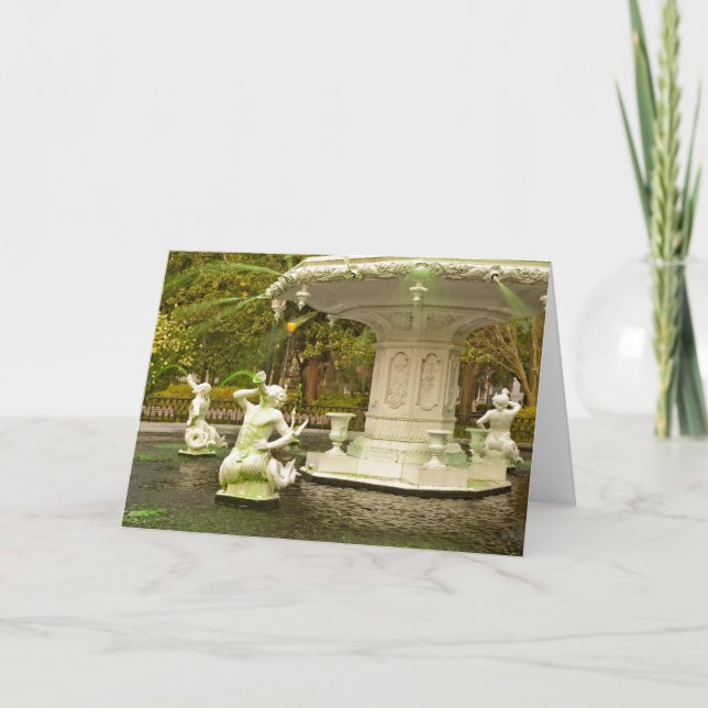 St Patrick's Day - Forsyth Fountain, Savannah, GA Card (Front)