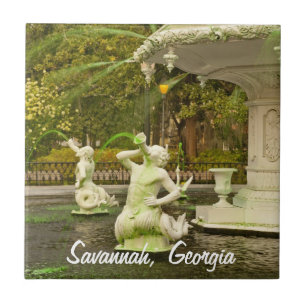 St Patrick's Day - Forsyth Fountain, Savannah, GA Tile