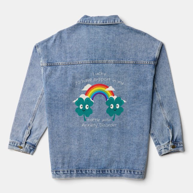 St Patricks Day Four Leaf C Anxiety Mental Awarene Denim Jacket (Back)