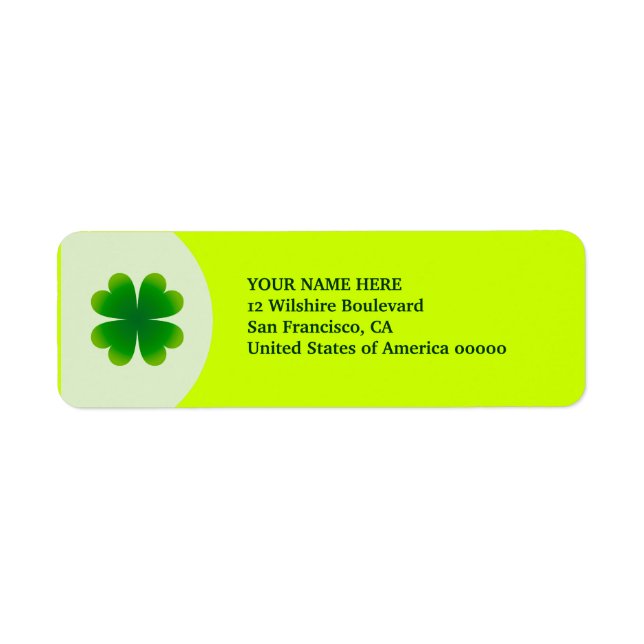 St. Patrick's Day Four Leaf Clover Label Address (Front)