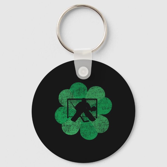 St Patricks Day Four Leaf Clover - Lucky Hockey Go Keychain (Front)