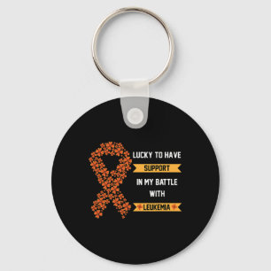St Patricks Day Four Leaf Clover Orange Leukaemia Keychain