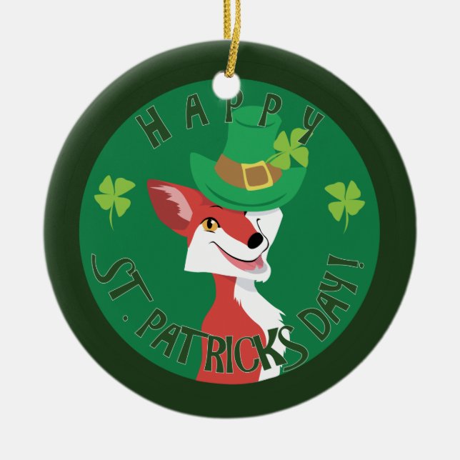 St. Patrick's Day Fox Ceramic Ornament (Front)