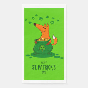 St Patricks Day Fox Pot of Gold Green Shamrock Napkin