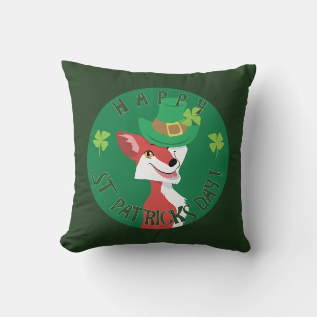 St. Patrick's Day Fox Throw Pillow (Front)