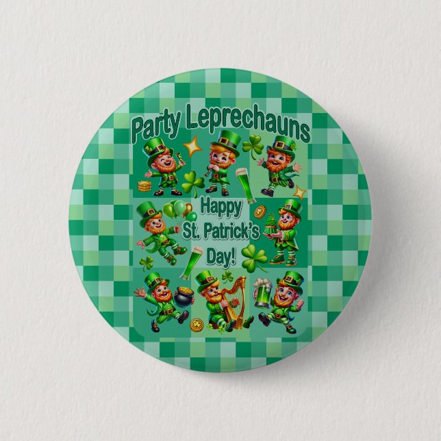 St. Patrick's Day Fun Adorable "Party Leprechauns" 2 Inch Round Button (Front)