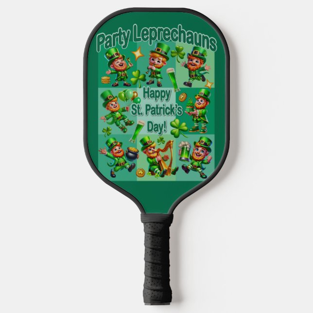 St. Patrick's Day Fun Adorable "Party Leprechauns" Pickleball Paddle (Front)
