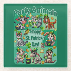 St. Patrick's Day Fun and Adorable "Party Animals" Glass Coaster