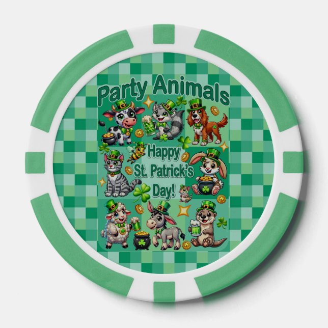 St. Patrick's Day Fun and Adorable "Party Animals" Poker Chips (Front)