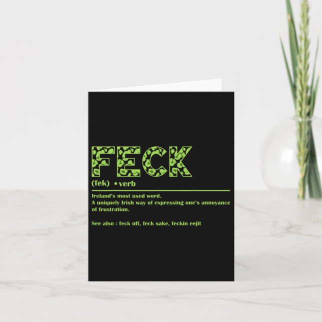 St Patricks Day Funny Irish Feck Definition For Wo Card (Front)