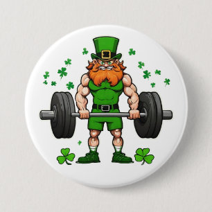 St. Patrick's Day Funny Leprechaun Barbell Gym 3 Inch Round Button