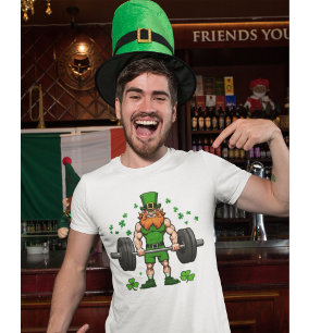 St. Patrick's Day Funny Leprechaun Barbell Gym T-Shirt