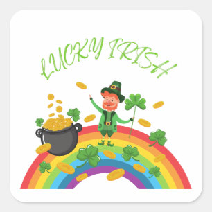 St. Patricks Day -Funny Lucky Irish Leprechaun Square Sticker