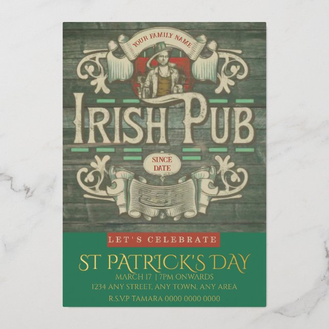 St Patrick's Day Funny Personalized Irish Pub  (Front)