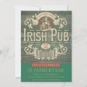 St Patrick's Day Funny Personalized Irish Pub  Invitation