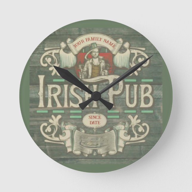 St Patrick's Day Funny Personalized Irish Pub Round Clock (Front)