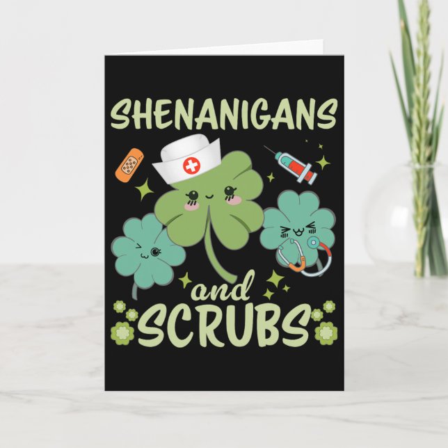St Patricks Day Funny Shenanigans Scrub Saint Patt Card (Front)