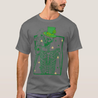 St Patricks Day Funny Skeleton Drinking Graphic  T-Shirt