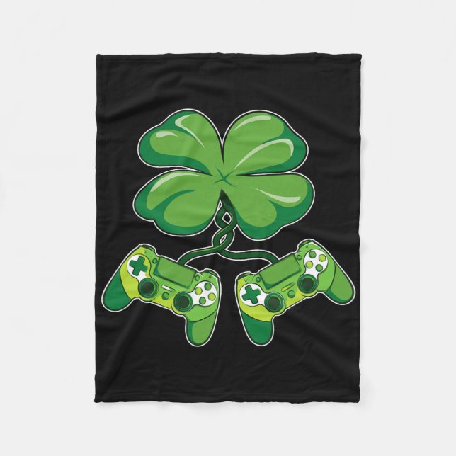 St. Patrick's Day Gamer Funny Video Game Controlle Fleece Blanket (Front)
