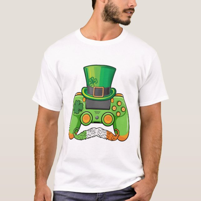St Patricks Day Gamer Game Controller Irish Clover T-Shirt (Front)