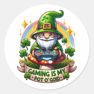 St. Patrick's Day Gamer Gnome Classic Round Sticker
