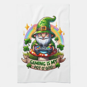 St. Patrick's Day Gamer Gnome Kitchen Towel