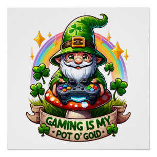 St. Patrick's Day Gamer Gnome Poster