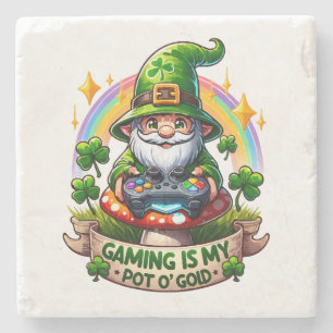 St. Patrick's Day Gamer Gnome Stone Coaster