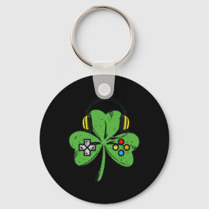 St Patricks Day Gamer Shamrock Video Game Controll Keychain