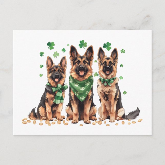 St. Patrick's Day German Shepherd Dogs Holiday Postcard (Front)