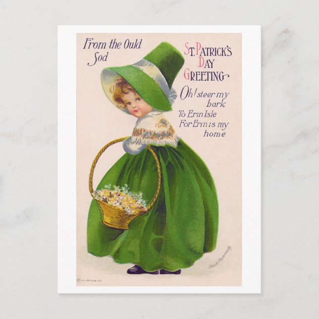 St. Patrick's Day Girl, Vintage Postcard (Front)