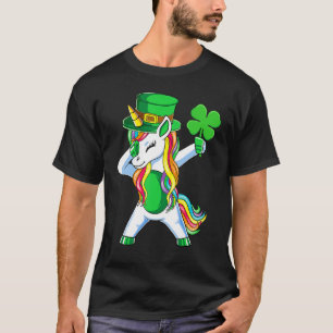 St Patricks Day Girls Dabbing Unicorn Leprechaun L T-Shirt