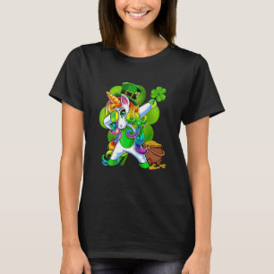 St Patricks Day Girls Dabbing Unicorn Leprechaun L T-Shirt