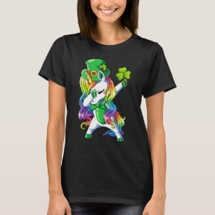 St Patricks Day Girls Dabbing Unicorn Leprechaun L T-Shirt