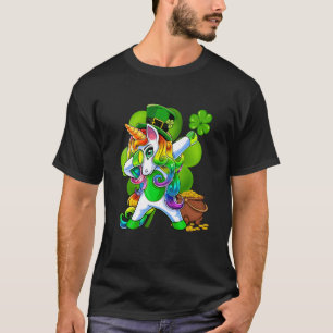 St Patricks Day Girls Dabbing Unicorn Leprechaun L T-Shirt