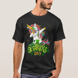 St Patricks Day Girls Unicorn Dabbing Leprechaun L T-Shirt