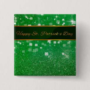 St. Patrick's Day Glitter Shamrock 2 Inch Square Button