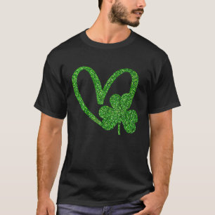 St Patrick's Day Glitter Shamrock Heart Clover Pat T-Shirt