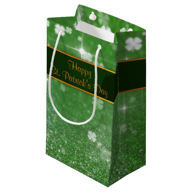 St. Patrick's Day Glitter Shamrock Small Gift Bag (Front Angled)