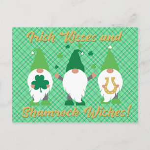 St Patrick's Day Gnome Kisses and Shamrock Postcard
