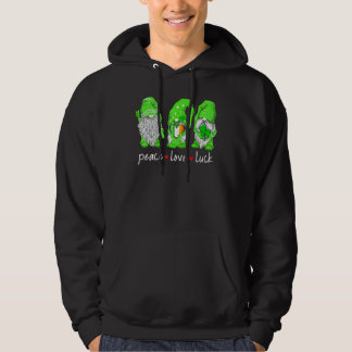 St Patrick's Day Gnome Peace Love Luck Heart Shamr Hoodie