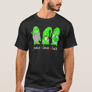 St Patrick's Day Gnome Peace Love Luck Heart Shamr T-Shirt