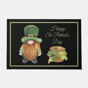 St Patricks Day Gnome Shamrock Pot of Gold Doormat